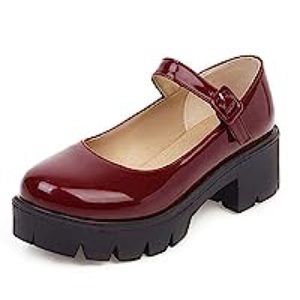 Chunky maroon patent Mary Jane shoe